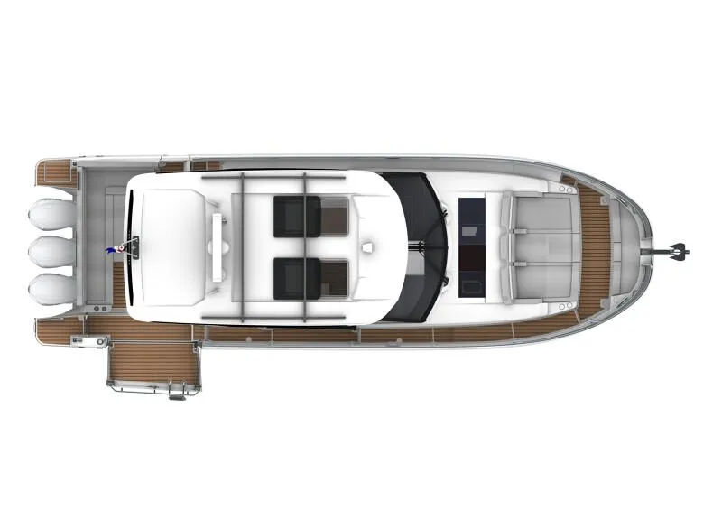 Slide: The Image of Top view of 2026 Jeanneau NC1295 Coupe boat with sleek design and triple engines. - 26