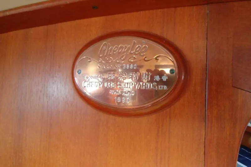 Slide: The Image of Plaque on 1983 Cheoy Lee Pedrick 41 sailboat interior, showcasing craftsmanship. - 24