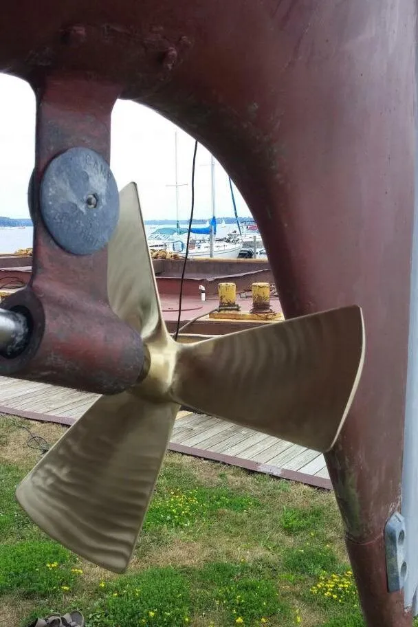 Slide: The Image of Propeller of 1983 Cheoy Lee Pedrick 41 sailboat, docked with marina view. - 7