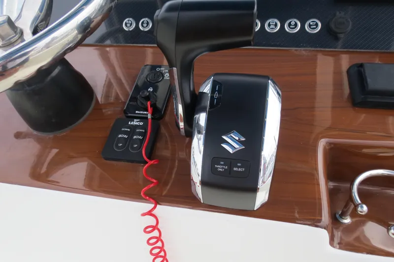 Slide: The Image of Boat control panel with Suzuki throttle on Valentino 28CC, 2022 model. - 28