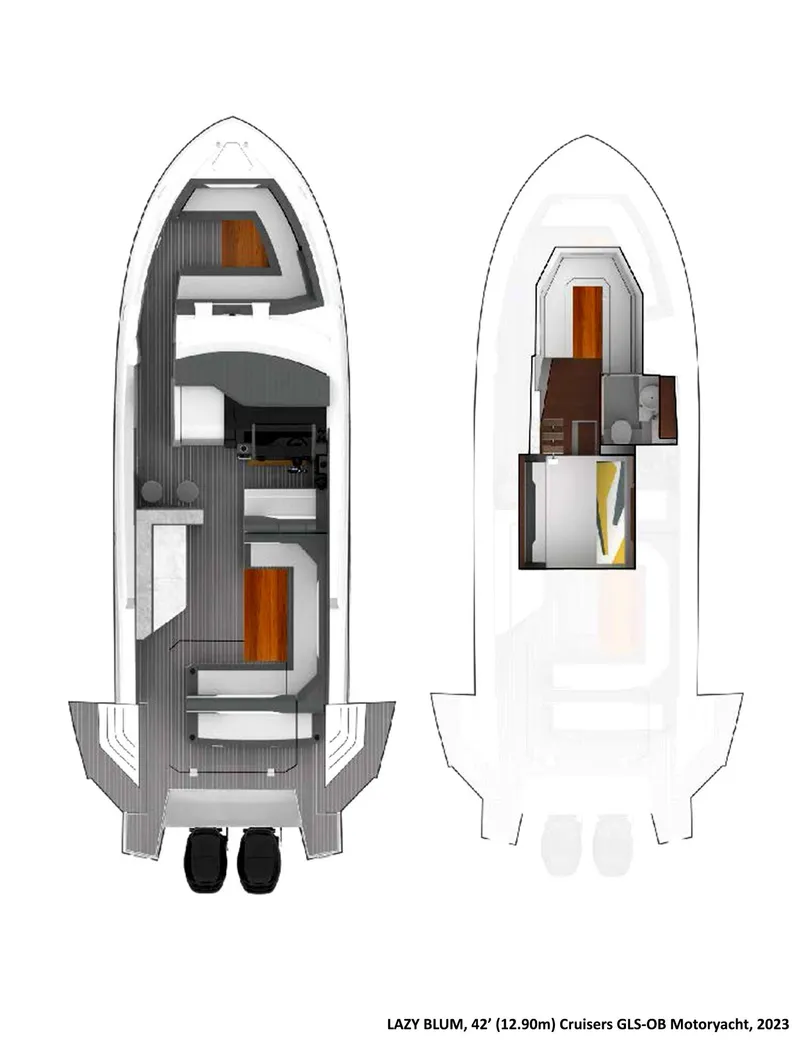 Slide: The Image of 2023 Cruisers Yachts 42 GLS OB floor plan, showcasing interior layout and design features. - 23