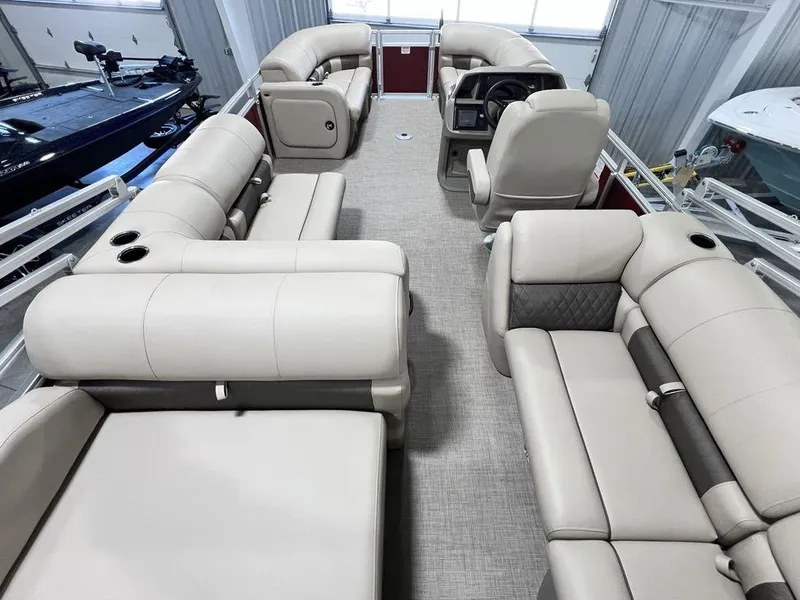 Slide: The Image of 2025 Sun Tracker PARTY BARGE® 22 RF DLX interior with spacious seating and modern design. - 23
