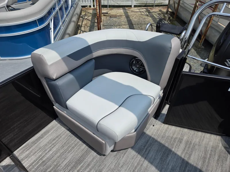 Slide: The Image of Luxurious seating on 2026 Godfrey Sweetwater 2286 QS pontoon boat, featuring gray upholstery. - 23