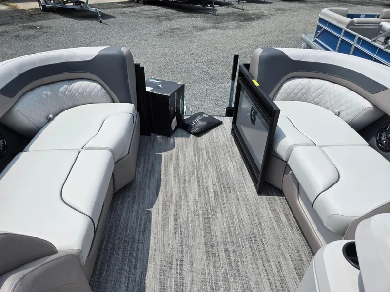 Slide: The Image of Interior of 2026 Godfrey Sweetwater 2286 QS pontoon boat with plush seating. - 34