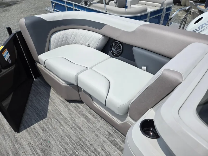 Slide: The Image of Interior seating of 2026 Godfrey Sweetwater 2286 QS pontoon boat, featuring plush upholstery. - 36