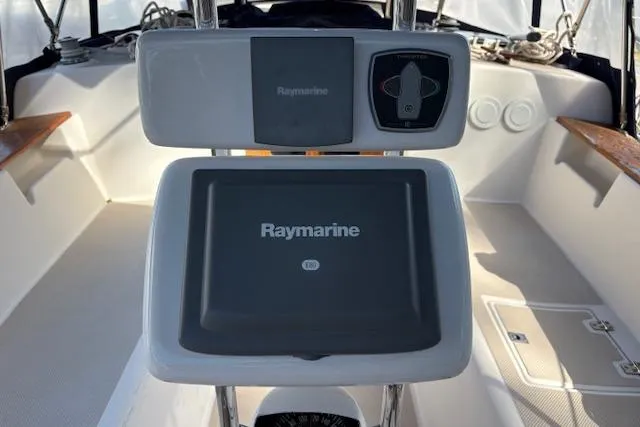 Slide: The Image of Cockpit of 1987 Island Packet 38 sailboat with Raymarine navigation equipment. - 10