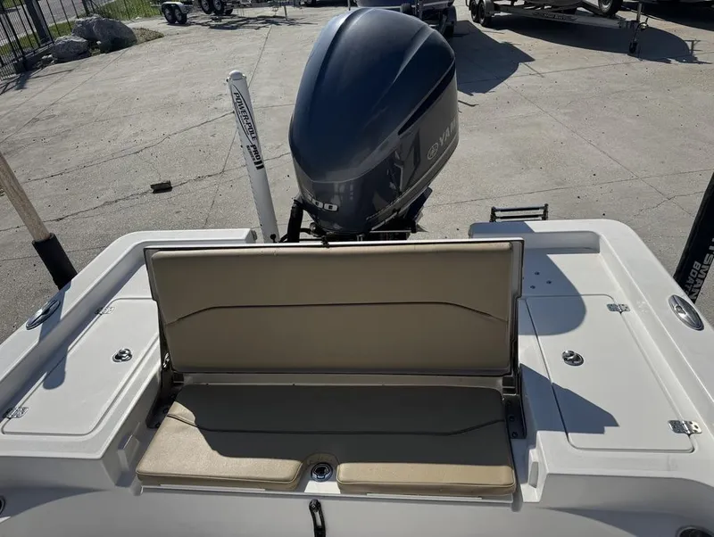 Slide: The Image of 2017 Sportsman Masters 247 Bay Boat with Yamaha engine, featuring rear seating and storage. - 13
