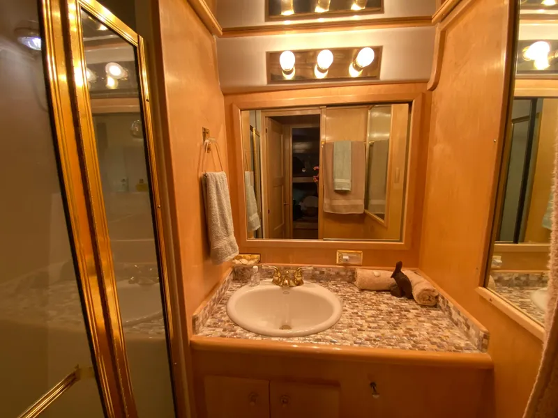 Slide: The Image of Framed abstract art on wooden wall inside 1998 Navigator 5300 Classic yacht. - 19