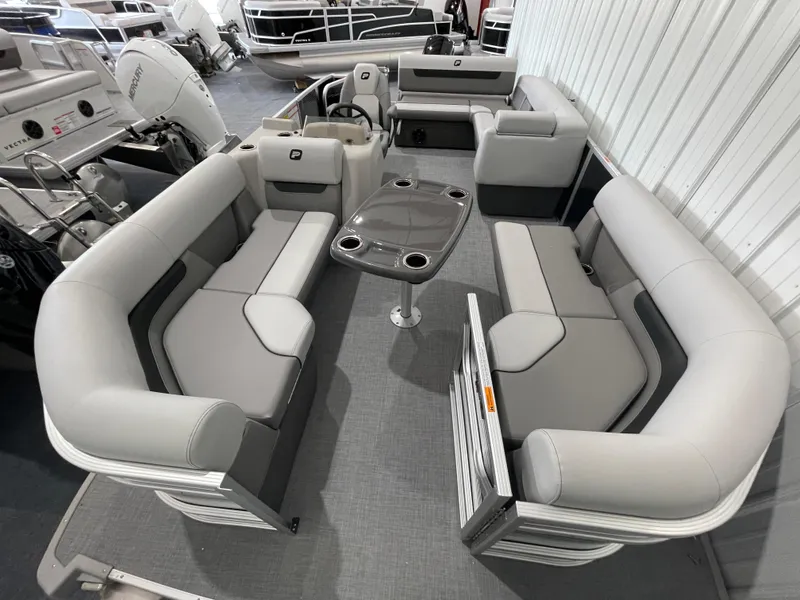 Slide: The Image of 2025 Princecraft Vectra 21 RL pontoon boat with spacious seating and modern interior design. - 16