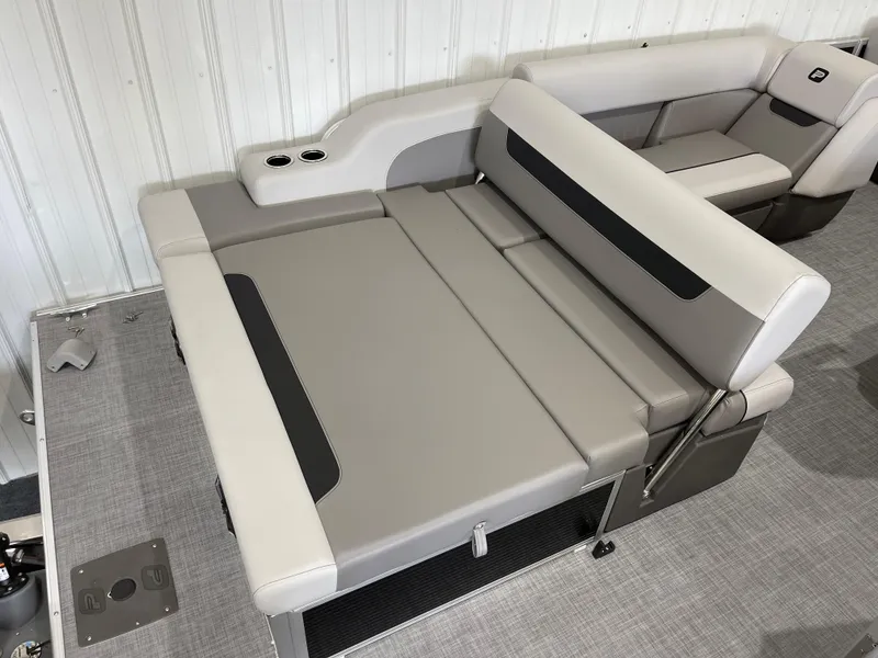 Slide: The Image of 2025 Princecraft Vectra 21 RL boat interior with gray seating and cup holders. - 5
