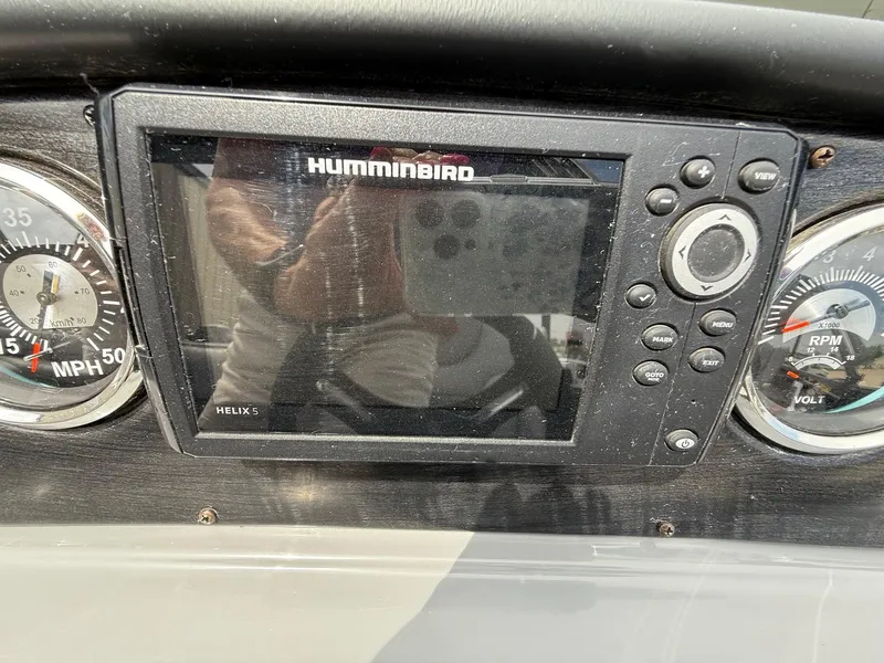 Slide: The Image of Dashboard of 2018 Misty Harbor 2085 Biscayne Bay FS with Humminbird Helix 5 display. - 19