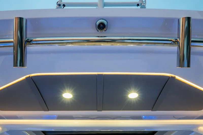 Slide: The Image of 2026 Axopar 45 Cross Top boat with sleek design and modern lighting. - 24