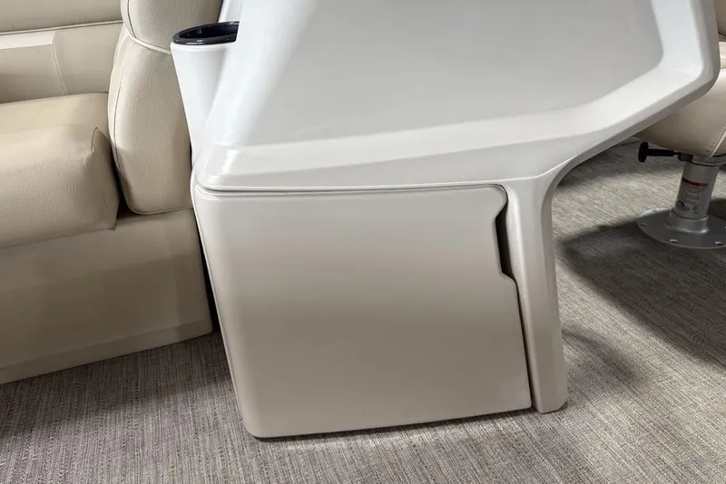 Slide: The Image of 2025 Godfrey Xperience 2086 SBX interior with beige seating and console detail. - 14