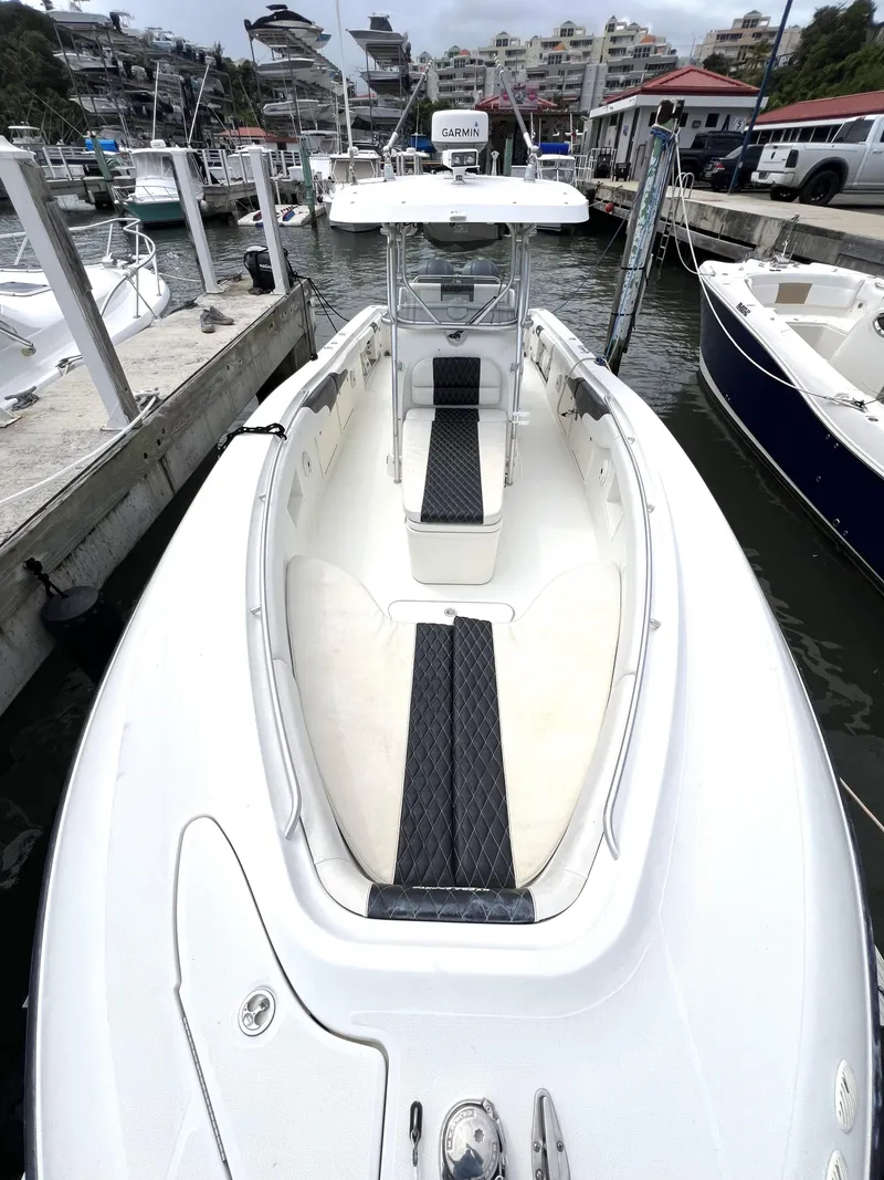 Slide: The Image of 2003 Hydra-Sports Vector 3300 CC boat docked at marina, aerial view. - 9