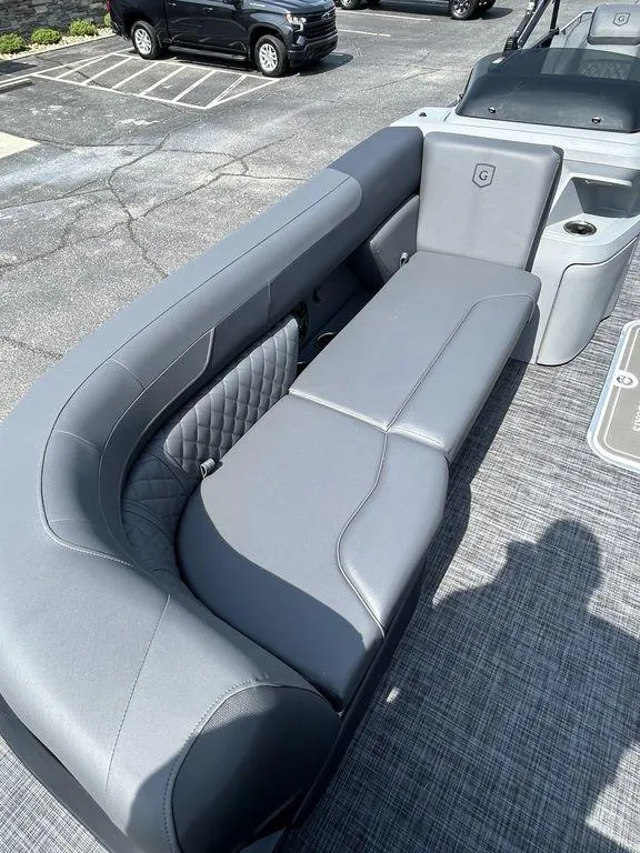 Slide: The Image of 2025 Godfrey Sweetwater 2286 SFLC boat with gray seating and quilted accents. - 8