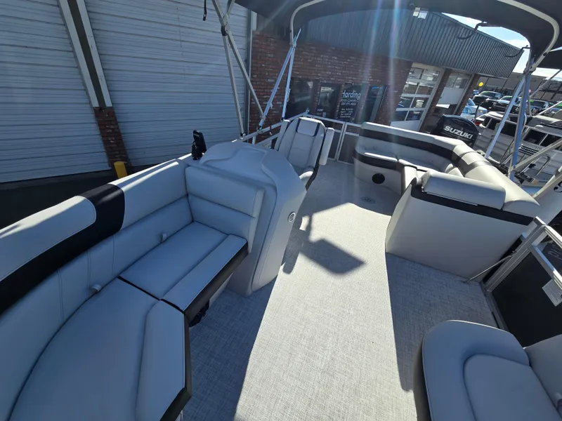 Slide: The Image of 2025 Berkshire 20 CL pontoon boat interior with spacious seating and modern design. - 6