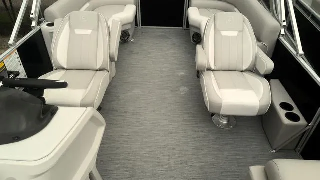 Slide: The Image of Interior of 2025 Godfrey Pontoons Xperience 2286 SBX, featuring plush seating and modern design. - 6