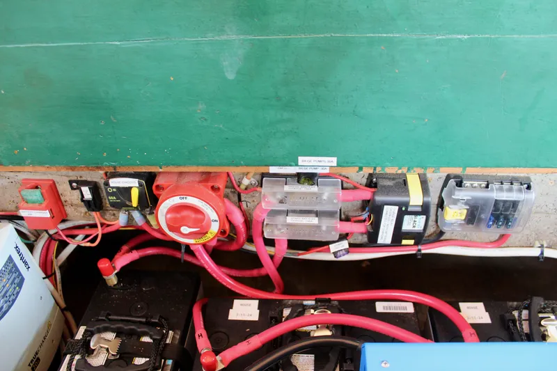 Slide: The Image of Electrical system of a 1961 Custom 32' William Garden Tug with wiring and components. - 39