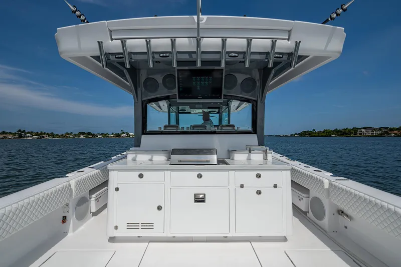 Slide: The Image of 2025 HCB 48 Campeon boat interior with sleek design, spacious deck, and modern amenities on the water. - 37