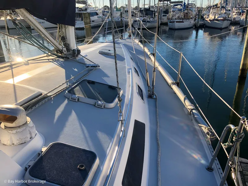 Slide: The Image of Sailboat deck view of 1992 Catalina 42 in marina setting. - 15
