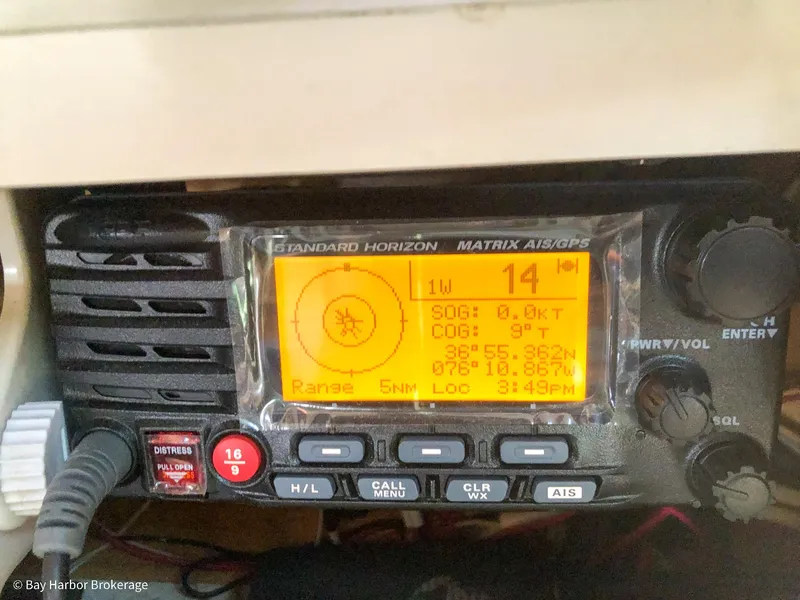 Slide: The Image of Standard Horizon Matrix AIS/GPS radio on 1992 Catalina 42 sailboat dashboard. - 48