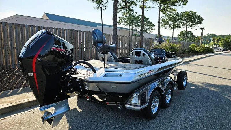 Slide: The Image of 2025 Ranger Z519R Cup-Equipped boat with Mercury Pro XS engine on a trailer. - 2