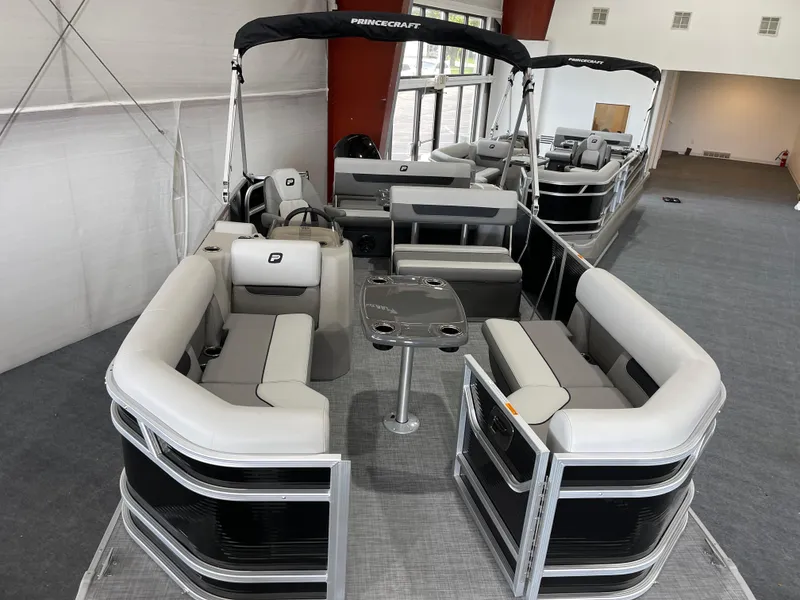 Slide: The Image of 2025 Princecraft Vectra 21 RL pontoon boat with spacious seating and modern design. - 18