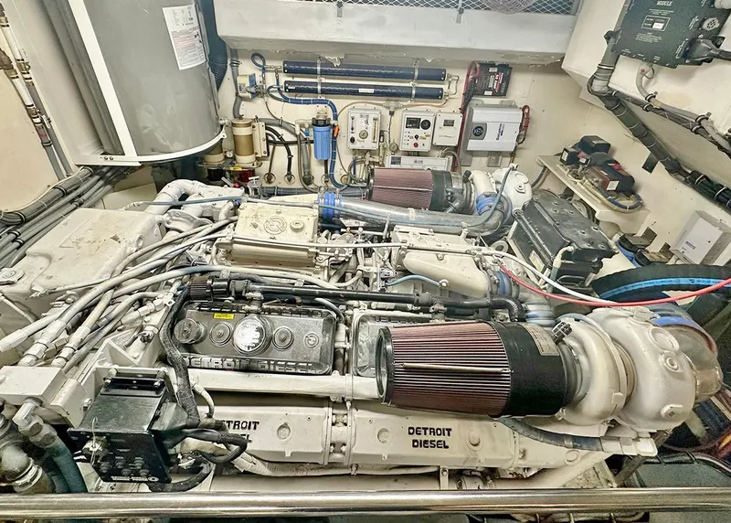 Slide: The Image of Engine room of a 1994 Hatteras Cockpit Motoryacht with Detroit Diesel engine. - 30