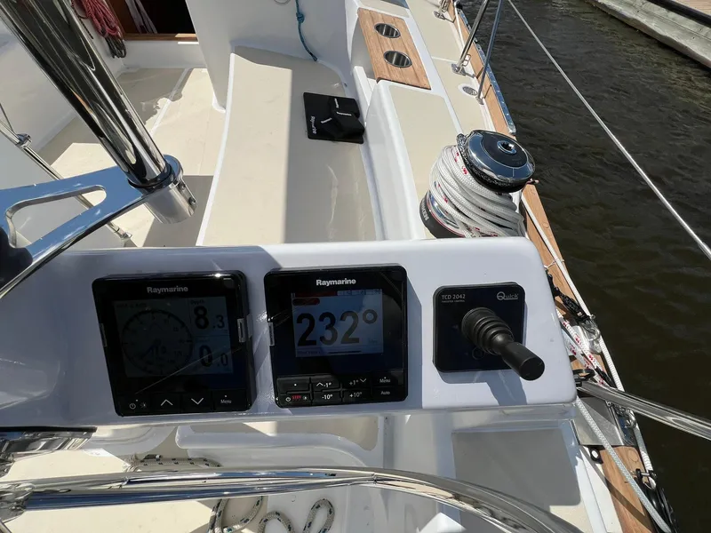 Slide: The Image of Cockpit of 2025 Tartan 395 sailboat with navigation instruments and winch. - 3