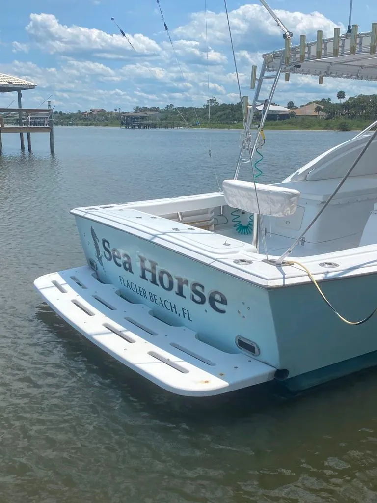 Slide: The Image of 1970 Bertram 31 Bahia Mar boat named "Sea Horse" docked at Flagler Beach, FL. - 4