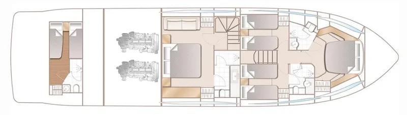 Slide: The Image of Floor plan of a 2019 Princess F70 yacht, showcasing cabin and engine layout. - 29