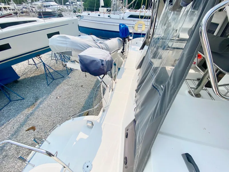 Slide: The Image of 2016 Celtic Yachts 40 on dry dock, showcasing deck and covered equipment. - 26