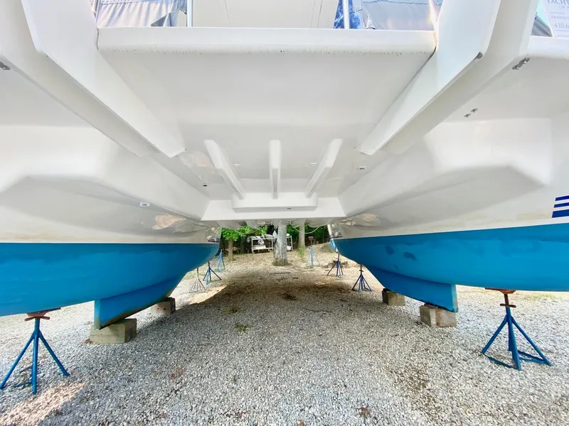 Slide: The Image of Underneath view of a 2016 Celtic Yachts 40 catamaran on stands. - 5