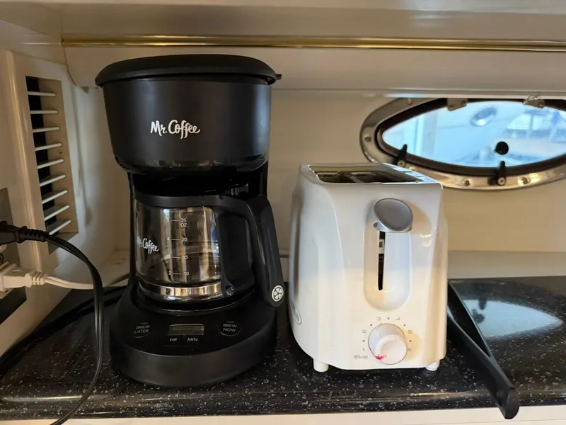 Slide: The Image of Coffee maker and toaster on Maxum 3700 SCR yacht kitchen counter, 2000 model. - 37