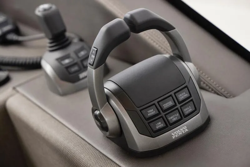 Slide: The Image of Control panel of a 2026 Prestige F5.7 boat with advanced navigation features. - 38