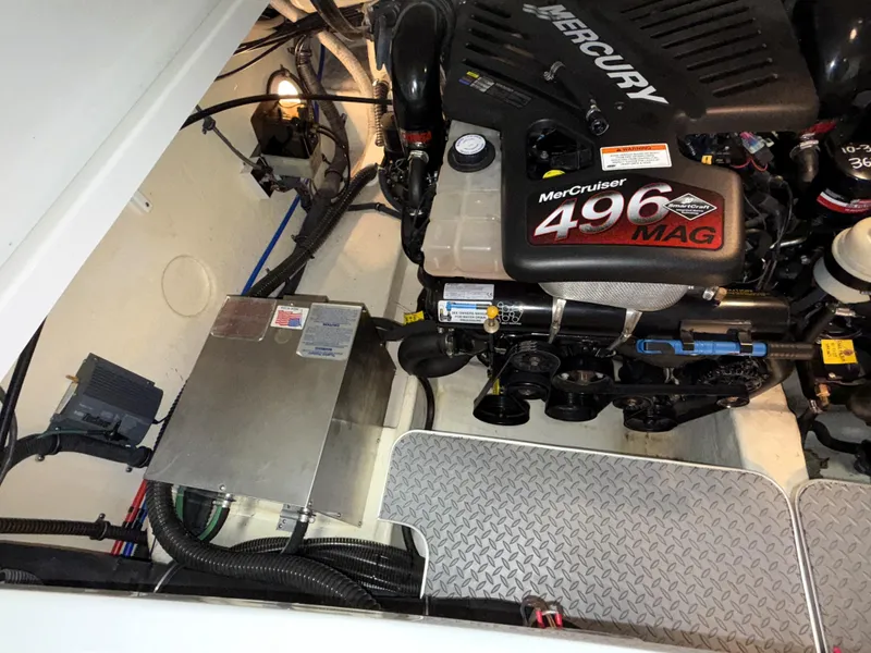 Slide: The Image of Engine compartment of 2008 Formula 330 Sun Sport with MerCruiser 496 MAG engine. - 15