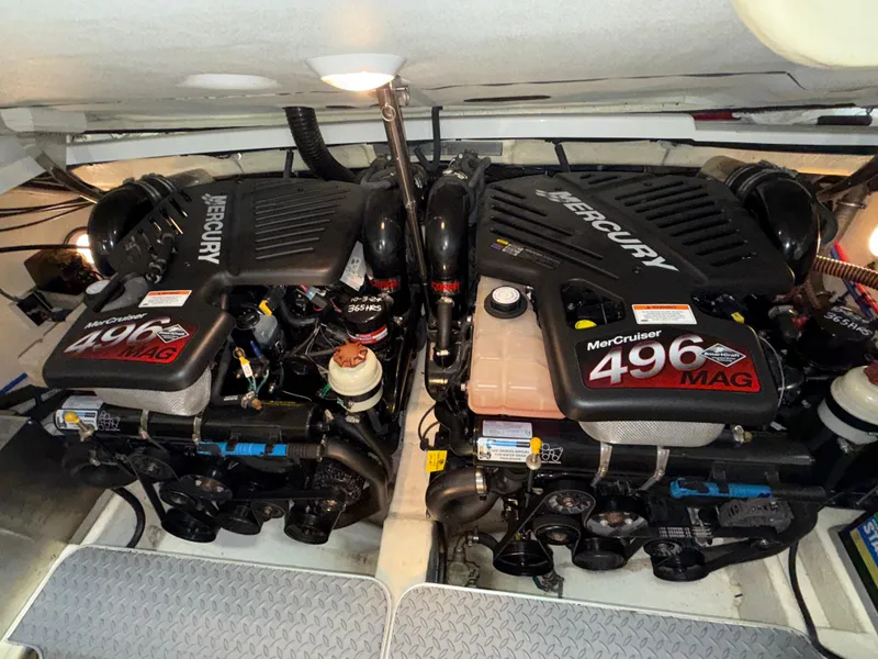 Slide: The Image of Twin Mercury 496 MAG engines in a 2008 Formula 330 Sun Sport boat. - 17