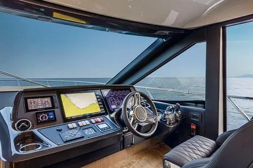 Slide: The Image of Luxurious yacht cockpit with advanced navigation systems, Absolute Fly Co Ownership 2023 model. - 27