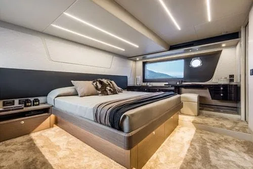 Slide: The Image of Luxurious bedroom interior on 2023 Absolute Fly Co Ownership yacht, featuring modern design and elegant furnishings. - 30
