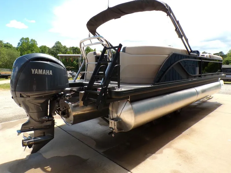 Slide: The Image of 2025 Godfrey Sweetwater 2286 SB pontoon boat with Yamaha outboard motor, rear view. - 10