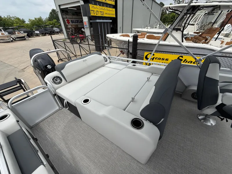Slide: The Image of 2025 Avalon LSZ Versatile Rear Lounger boat with spacious seating and modern design. - 15