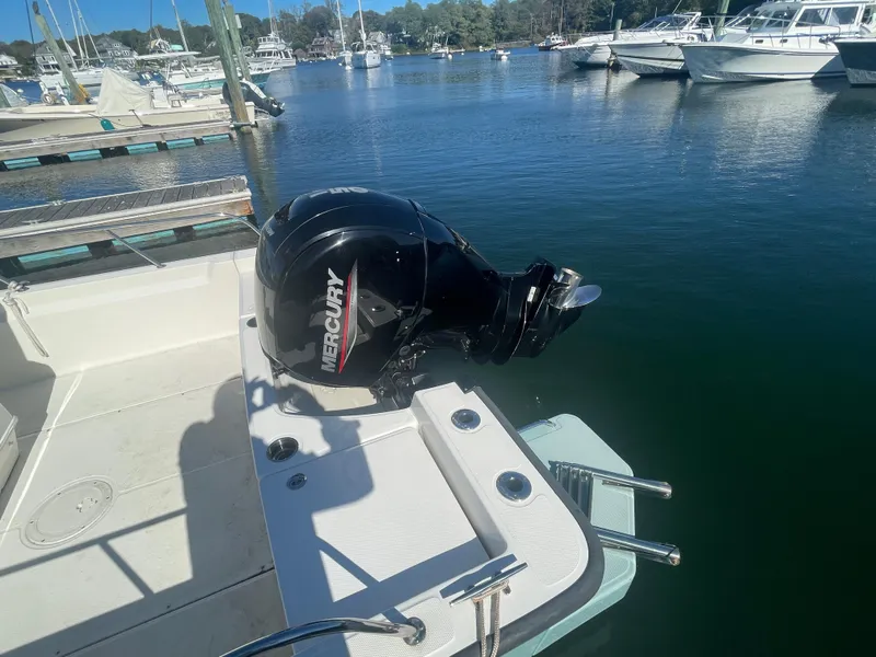 Slide: The Image of Boston Whaler 210 Montauk 2021 with Mercury outboard engine at marina. - 15