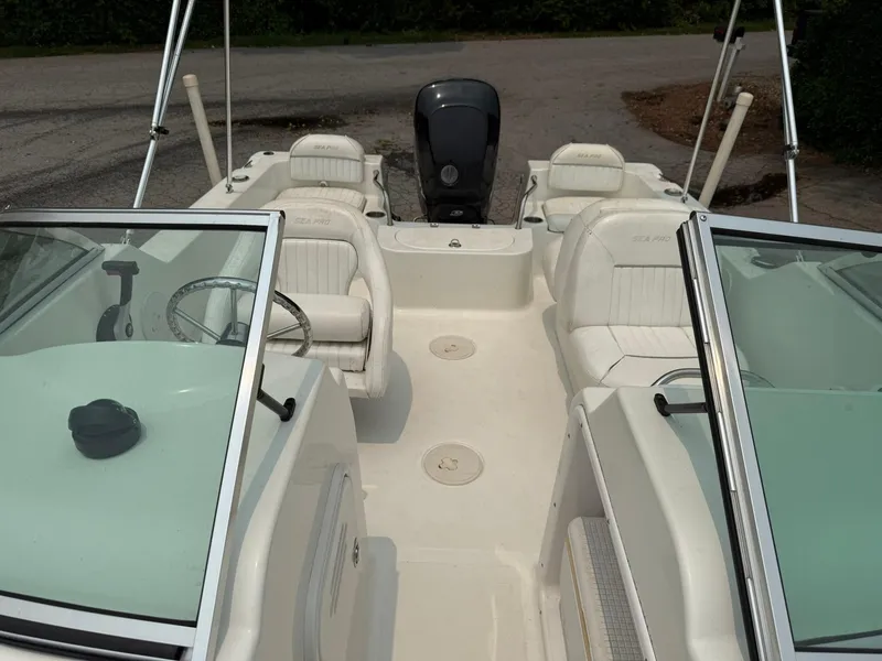 Slide: The Image of 2007 Sea Pro 186 Dual Console boat interior with seating and steering wheel. - 6