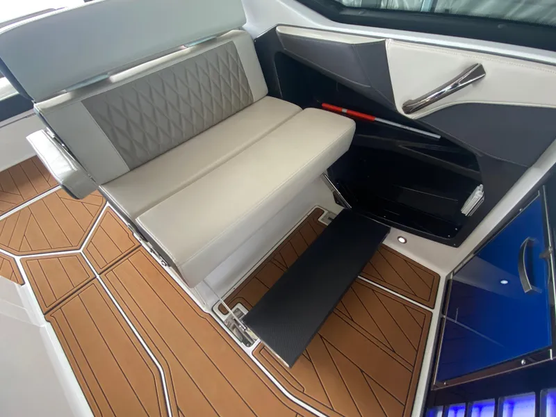 Slide: The Image of 2022 Monterey 385 Super Sport interior with modern seating and stylish flooring. - 33