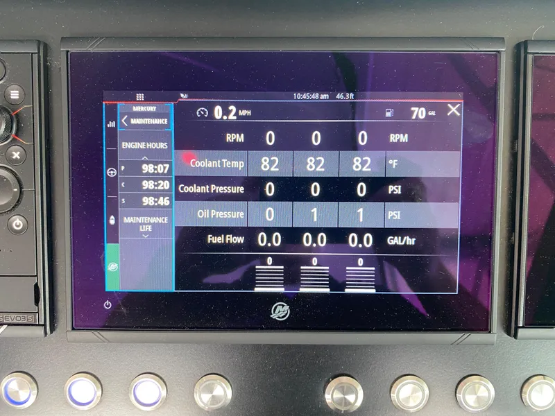 Slide: The Image of Dashboard display of a 2022 Monterey 385 Super Sport showing engine metrics and maintenance data. - 41