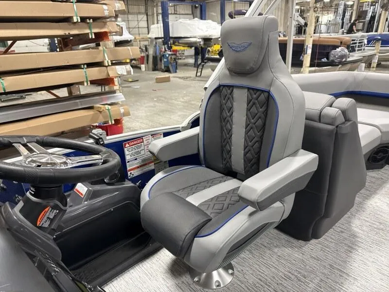 Slide: The Image of Luxurious captain's chair in 2025 Bennington 22 MFB boat, featuring sleek design and premium materials. - 12