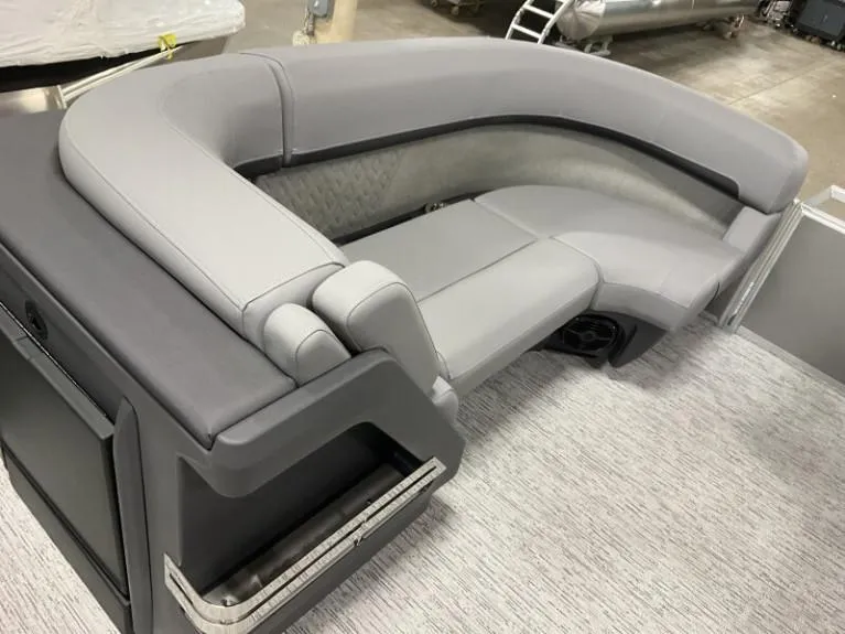 Slide: The Image of 2025 Bennington 22 MFB boat interior with sleek gray seating and modern design. - 5