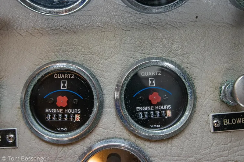 Slide: The Image of Close-up of engine hour meters on a 1996 Mediterranean 38 Convertible boat. - 41