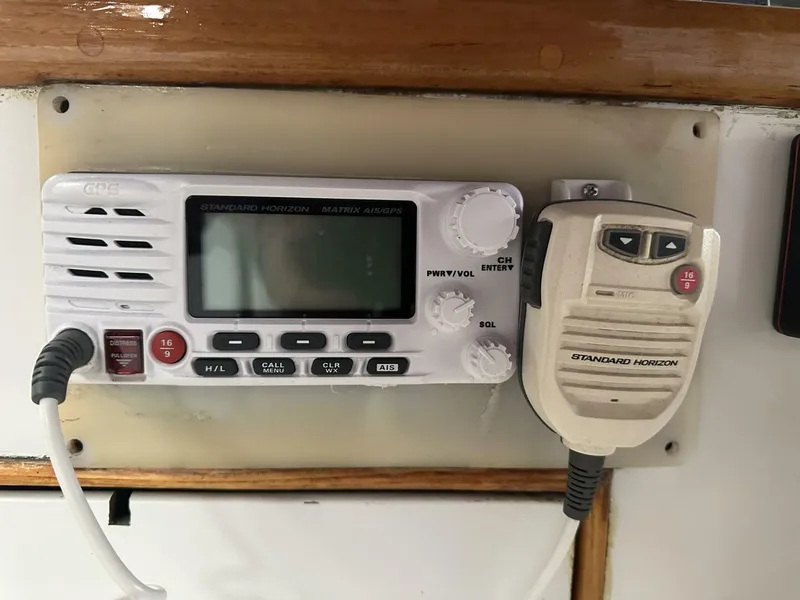 Slide: The Image of Standard Horizon marine radio on 1978 Grand Banks 36 Classic boat. - 7