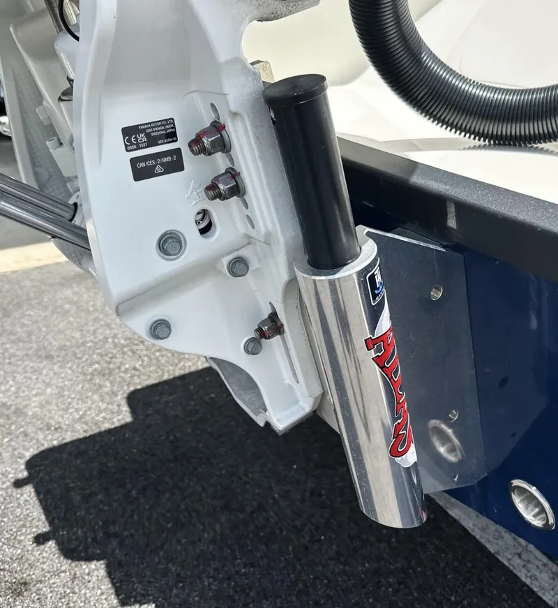 Slide: The Image of Close-up of a 2025 Pathfinder 2600 TRS boat engine mount and hydraulic system. - 10